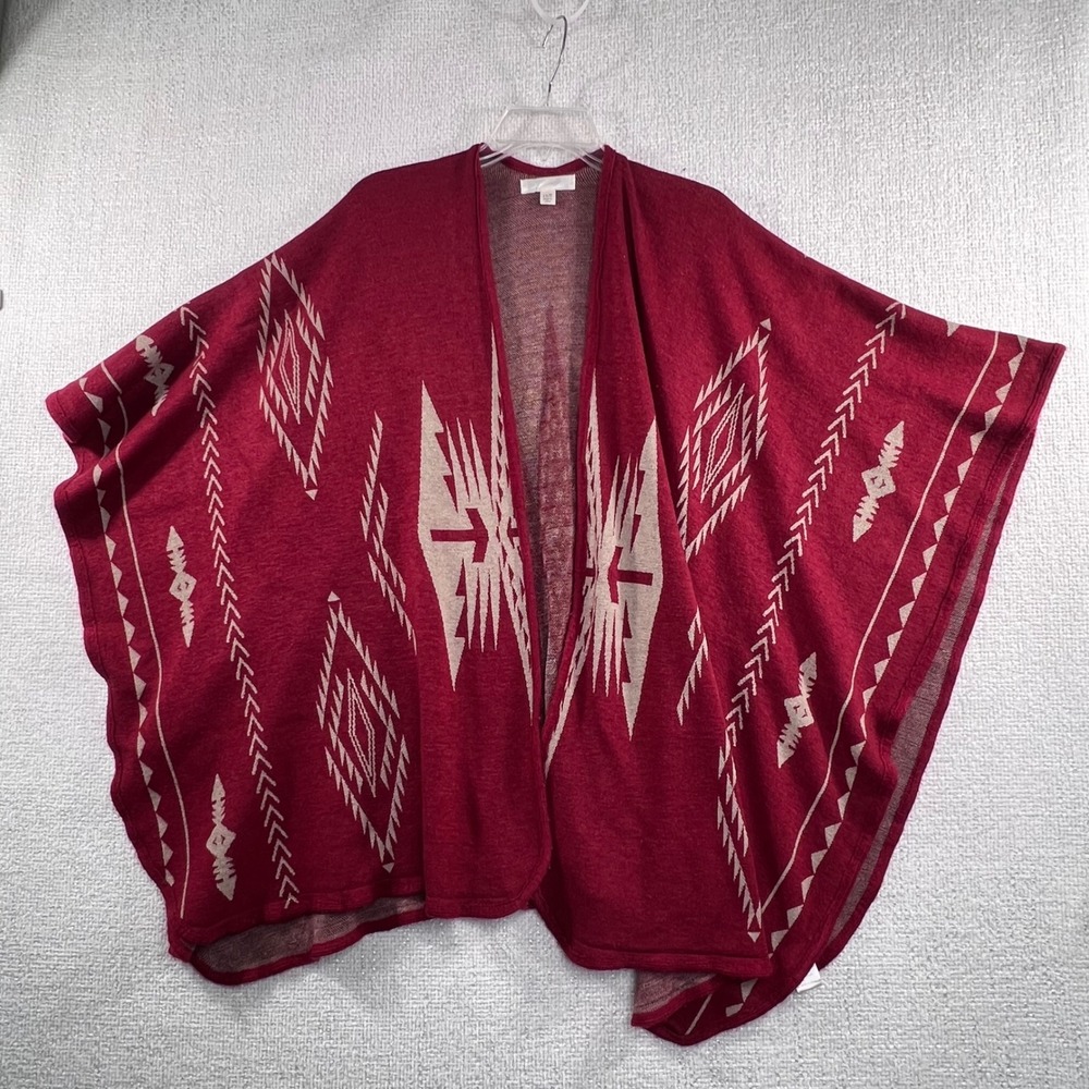 Boho Southwestern Aztec Kimono Poncho Cardigan Burgundy One Size
